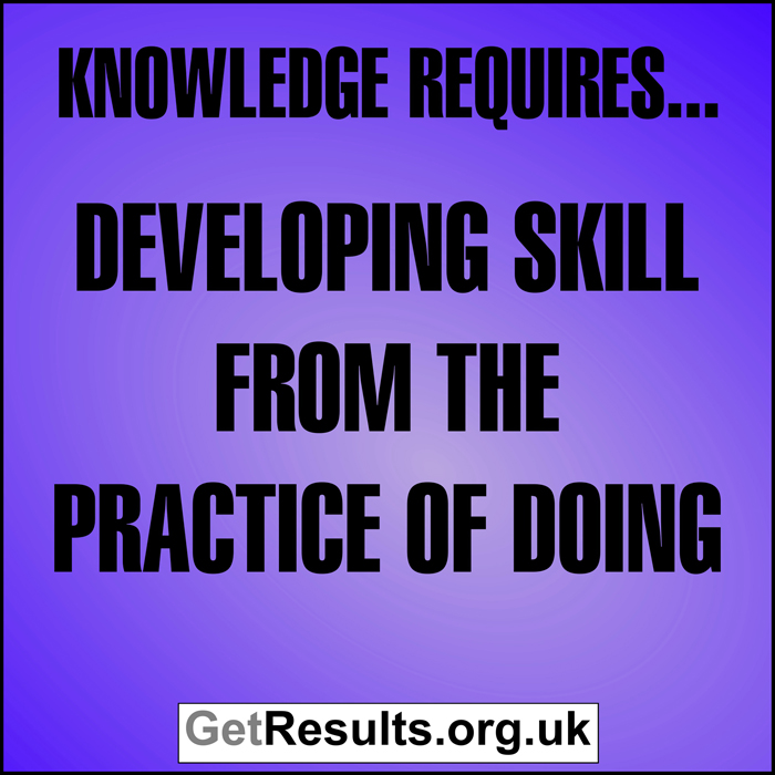 Get Results: Knowledge requires developing skill from the prractice of doing