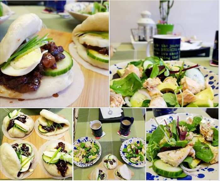 Get Results: health eating, Steamed Bao Bun and Salmon Avocado Salad